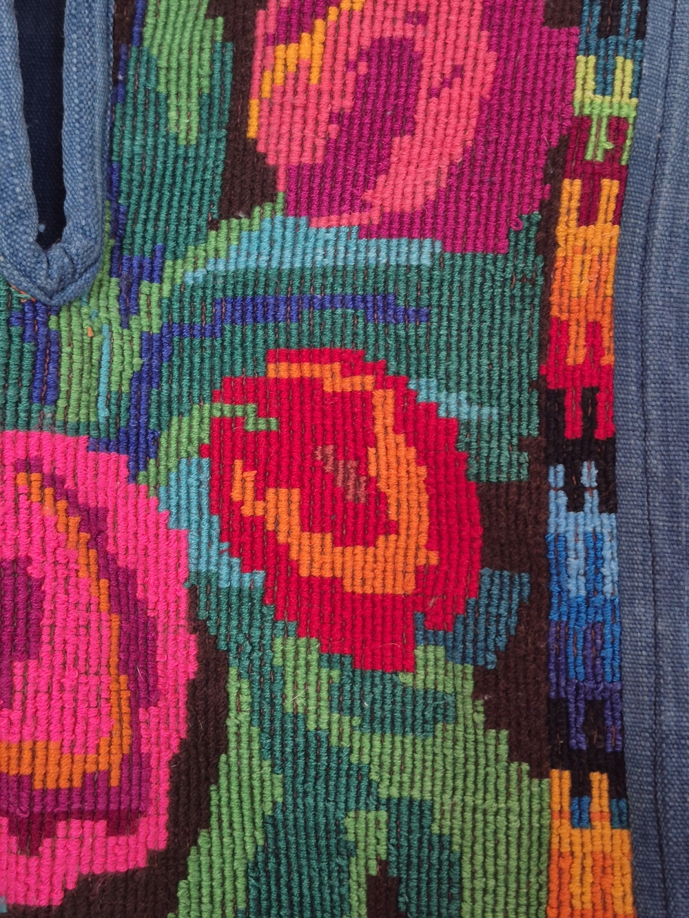 Vintage 70s Guatemala Embroidered Floral And Denim Top - Picture 3 of 5